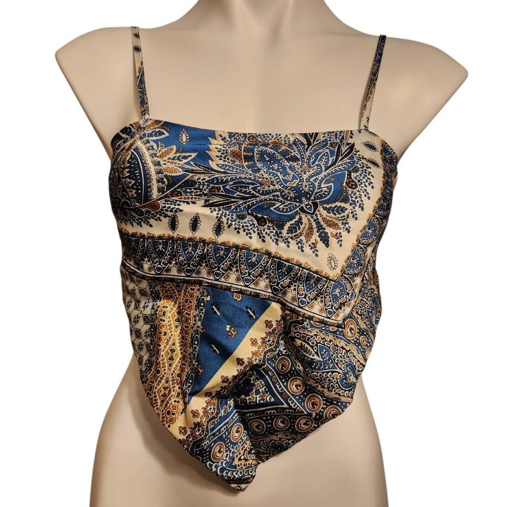 Banana print festival halter top tie back small